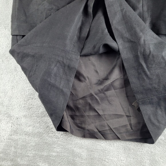 Vintage NY Sake Midi Dress Womens 8 Black Linen Blend Button Front Short Sleeve - Picture 10 of 11